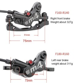 ZTZ 4-Piston MTB Hydraulic Brake Set, Left Front 850mm and Right Rear 1600mm Hydraulic Disc Brake Kit with PM/is Adapter, Fits for eBike, Mountain Bike and BMX