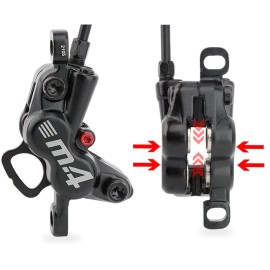 ZTZ 4-Piston MTB Hydraulic Brake Set, Left Front 850mm and Right Rear 1600mm Hydraulic Disc Brake Kit with PM/is Adapter, Fits for eBike, Mountain Bike and BMX