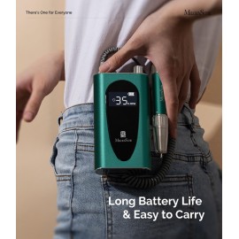 MelodySusie 35000RPM MM400C Nail Drill Professional, Rechargeable Cordless Nail File Portable Efile for Acrylic Gel Nails Remove, 8Pcs Nail Drill Bits, Low Noise Low Heat, Sparkle Plus, Green