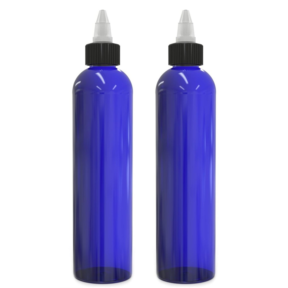 BRIGHTFROM Twist Top Applicator Bottles, 8 OZ, Squeeze Empty Plastic Bottles, Black Nozzle, BPA-Free, PET, Refillable, Open/Close Nozzle - Multi Purpose (Blue)