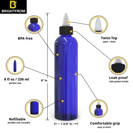 BRIGHTFROM Twist Top Applicator Bottles, 8 OZ, Squeeze Empty Plastic Bottles, Black Nozzle, BPA-Free, PET, Refillable, Open/Close Nozzle - Multi Purpose (Blue)