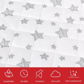 Crib Mattress Protector Waterproof 2 Pack, Quilted Crib Mattress Pad Cover 52 x 28 Extra Soft Breathable Toddler Bed Cover Stretch Up to 8, Grey & White Star