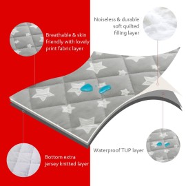 Crib Mattress Protector Waterproof 2 Pack, Quilted Crib Mattress Pad Cover 52 x 28 Extra Soft Breathable Toddler Bed Cover Stretch Up to 8, Grey & White Star