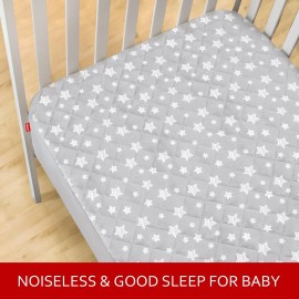 Crib Mattress Protector Waterproof 2 Pack, Quilted Crib Mattress Pad Cover 52 x 28 Extra Soft Breathable Toddler Bed Cover Stretch Up to 8, Grey & White Star