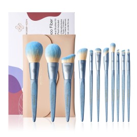 Makeup Brushes Set, 11 Pcs Eigshow Premium Vegan Makeup Brushes, Synthetic Foundation Powder Contour Blush Concealer Full Face Eye Brush, Bamboo Cosmetics Brushes Sets with Bag and Gift Box - Ice Blue
