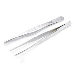 Hegebeck Stainless Steel Tweezers with Flat Round Tip, General Application Lab Forceps, Serrated Tip Straight 5 Inch Tweezers for Plants, Craft, Electrical Repair 2pcs