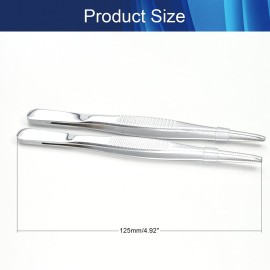Hegebeck Stainless Steel Tweezers with Flat Round Tip, General Application Lab Forceps, Serrated Tip Straight 5 Inch Tweezers for Plants, Craft, Electrical Repair 2pcs