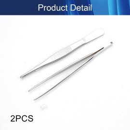 Hegebeck Stainless Steel Tweezers with Flat Round Tip, General Application Lab Forceps, Serrated Tip Straight 5 Inch Tweezers for Plants, Craft, Electrical Repair 2pcs