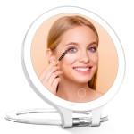 Rechargeable Magnifying Makeup Mirror 10X/1X Double Sided Lighted Travel Makeup Mirror with 3 Color Light Adjustable Rotation, LED Vanity Tabletop Portable Desk Cosmetic Foldable Mirror (No Bag)