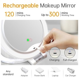 Rechargeable Magnifying Makeup Mirror 10X/1X Double Sided Lighted Travel Makeup Mirror with 3 Color Light Adjustable Rotation, LED Vanity Tabletop Portable Desk Cosmetic Foldable Mirror (No Bag) Rechargeable Magnifying Makeup Mirror 10X/1X Double Sided Lighted Travel Makeup Mirror with 3 Color Light Adjustable Rotation, LED Vanity Tabletop Portable Desk Cosmetic Foldable Mirror (No Bag)