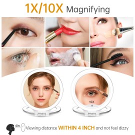 Rechargeable Magnifying Makeup Mirror 10X/1X Double Sided Lighted Travel Makeup Mirror with 3 Color Light Adjustable Rotation, LED Vanity Tabletop Portable Desk Cosmetic Foldable Mirror (No Bag) Rechargeable Magnifying Makeup Mirror 10X/1X Double Sided Lighted Travel Makeup Mirror with 3 Color Light Adjustable Rotation, LED Vanity Tabletop Portable Desk Cosmetic Foldable Mirror (No Bag)
