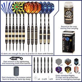 LANNEY Darts Metal Tip, Steel Tip Darts Set 20 Grams, 24 Grams and 26 Grams Professional Darts for Dartboard with Aluminum Shafts, Brass Barrels, Extra Flights, Sharpener Tool Kit, Carrying Case
