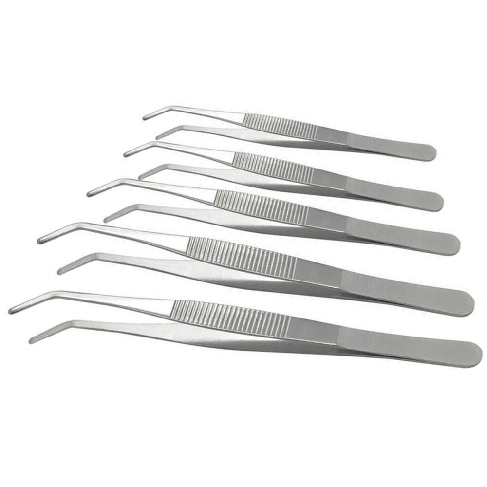 Hegebeck Stainless Steel Tweezers, 140mm 430 Multi Purpose Curved Tweezer, for Facial Ingrown Hairs Splinter Remover, Plants, Daily Beauty Tool with Bent Tip, 5pcs
