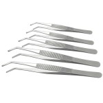 Hegebeck Stainless Steel Tweezers, 140mm 430 Multi Purpose Curved Tweezer, for Facial Ingrown Hairs Splinter Remover, Plants, Daily Beauty Tool with Bent Tip, 5pcs