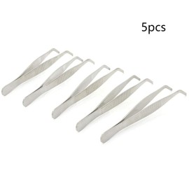 Hegebeck Stainless Steel Tweezers, 140mm 430 Multi Purpose Curved Tweezer, for Facial Ingrown Hairs Splinter Remover, Plants, Daily Beauty Tool with Bent Tip, 5pcs
