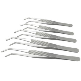 Hegebeck Stainless Steel Tweezers, 140mm 430 Multi Purpose Curved Tweezer, for Facial Ingrown Hairs Splinter Remover, Plants, Daily Beauty Tool with Bent Tip, 5pcs