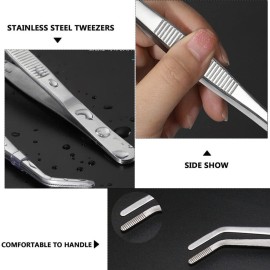 Hegebeck Stainless Steel Tweezers, 140mm 430 Multi Purpose Curved Tweezer, for Facial Ingrown Hairs Splinter Remover, Plants, Daily Beauty Tool with Bent Tip, 5pcs