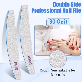 12 PCS Nail Files for Acrylic Nails, 80/80 Grit Nail File for Poly Nail Extension Gel Emery Boards Nail Files Doubled Sides Coarse Washable Nail File Manicure Tools for Home and Salon Use