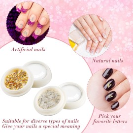 Maitys 104 Pieces Letter Nail Studs 3D Capital Charms Letters and Rhinestone Crystal Nail Decals English Alphabet Fingernail Art Decoration for Women Female DIY Fingernail Art(Gold, Silver)