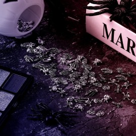 90 Pieces Halloween Nail Charm Skull Ghost Nail Charms Cross 3D Nail Charm Pumpkin Skeleton Nail Jewelry Decoration Halloween Metal Nail Decors for Women Girls Vintage Nail DIY