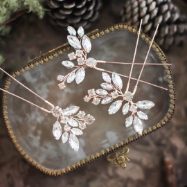 JAKAWIN Rhinestone Wedding Hair Pins Silver Bridal Crystal Hair Jewelry Accessories for Women HP130 (Rose Gold)