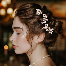 JAKAWIN Rhinestone Wedding Hair Pins Silver Bridal Crystal Hair Jewelry Accessories for Women HP130 (Rose Gold) JAKAWIN Rhinestone Wedding Hair Pins Silver Bridal Crystal Hair Jewelry Accessories for Women HP130 (Rose Gold)