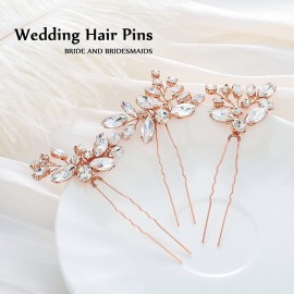 JAKAWIN Rhinestone Wedding Hair Pins Silver Bridal Crystal Hair Jewelry Accessories for Women HP130 (Rose Gold) JAKAWIN Rhinestone Wedding Hair Pins Silver Bridal Crystal Hair Jewelry Accessories for Women HP130 (Rose Gold)