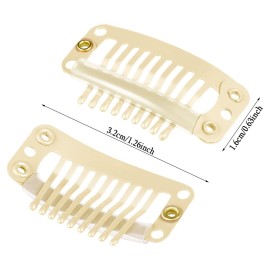 WILLBOND 30 Pieces 32 mm 9-teeth Hair Extension Clips Hair Extension Wigs Snap Clips Comb Small Snap Wig Accessories for Women DIY(Beige)