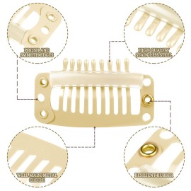 WILLBOND 30 Pieces 32 mm 9-teeth Hair Extension Clips Hair Extension Wigs Snap Clips Comb Small Snap Wig Accessories for Women DIY(Beige)