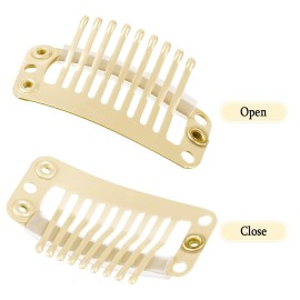 WILLBOND 30 Pieces 32 mm 9-teeth Hair Extension Clips Hair Extension Wigs Snap Clips Comb Small Snap Wig Accessories for Women DIY(Beige)