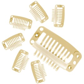 WILLBOND 30 Pieces 32 mm 9-teeth Hair Extension Clips Hair Extension Wigs Snap Clips Comb Small Snap Wig Accessories for Women DIY(Beige)