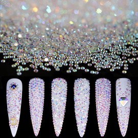Tiny Nail Rhinestones 5000PCs 1.7mm Mini Pixie AB Glass Crystals for Nail Art Manicure Iridescent Long Lasting Shine Small Rhinestone Micro Dust Glitter Caviar Bead Sugar Gem
