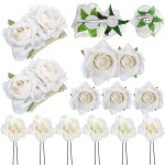 Waydress 12 Pieces Rose Flower Hair Clip Rose Brooch Floral Clips Mexican Flower Hair Pins Accessories for Women Mother Bridal Flamenco Dancer Wedding Party Supplies