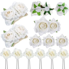 Waydress 12 Pieces Rose Flower Hair Clip Rose Brooch Floral Clips Mexican Flower Hair Pins Accessories for Women Mother Bridal Flamenco Dancer Wedding Party Supplies