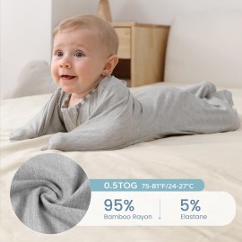 ZIGJOY Shark-Fin Transition Swaddle - 0.5 Tog Rayon Made from Bamboo Sleep Sack Transitional Swaddle Sack Baby Wearable Blanket with 2-Way Zipper, Hemp Grey, 6-12 Months