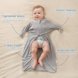 ZIGJOY Shark-Fin Transition Swaddle - 0.5 Tog Rayon Made from Bamboo Sleep Sack Transitional Swaddle Sack Baby Wearable Blanket with 2-Way Zipper, Hemp Grey, 6-12 Months