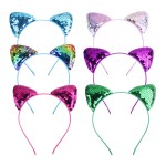 vipolish 6PCS Sequin Cat Ears Headband Shiny Cat Ears Hair Hoop Hair Accessory for Women Girls (Random Color)