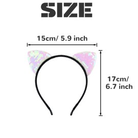 vipolish 6PCS Sequin Cat Ears Headband Shiny Cat Ears Hair Hoop Hair Accessory for Women Girls (Random Color)