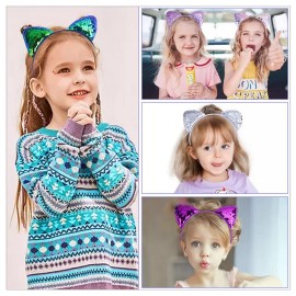 vipolish 6PCS Sequin Cat Ears Headband Shiny Cat Ears Hair Hoop Hair Accessory for Women Girls (Random Color)