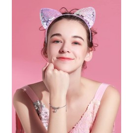 vipolish 6PCS Sequin Cat Ears Headband Shiny Cat Ears Hair Hoop Hair Accessory for Women Girls (Random Color)