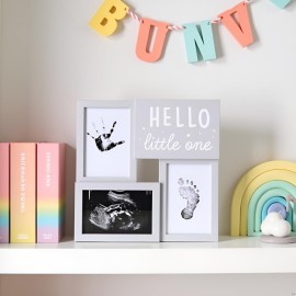 Kate & Milo Babyprints and Sonogram Hello Little One Collage Frame, Baby Handprint, Footprint and Ultrasound Baby Keepsake Frame, Pregnancy Announcement, Gender-Neutral, White