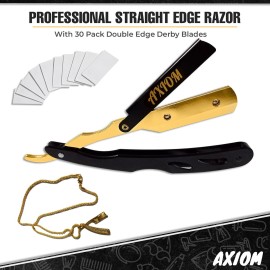 Axiom Professional Straight Razor 30 Double Edge Derby Blades for Men Stainless Steel Barber Straight Edge Razor Kit for Smooth Cut Throat Shavette for Individuals & Salons Special Chain Gift