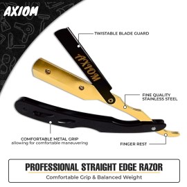 Axiom Professional Straight Razor 30 Double Edge Derby Blades for Men Stainless Steel Barber Straight Edge Razor Kit for Smooth Cut Throat Shavette for Individuals & Salons Special Chain Gift