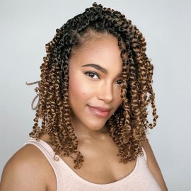 Leeven 8 Packs Ombre Blonde Pretwisted Passion Twist Hair 10 Inch Pre Looped Bob Corchet Braids for Black Women Short Bohemian Synthetic Hair Extensions with Curl Ends 12 Strands/Pack T27