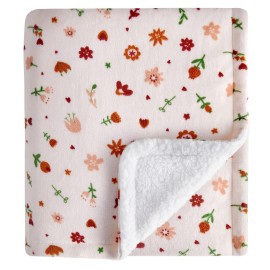 DaysU Plush Flannel Sherpa Baby Blanket for Girls Boys, Portable Reversible Soft Micro Fleece Baby Crib Throw Blanket with Flower Print for Newborn and Nursery, Floral, 30x40