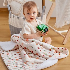 DaysU Plush Flannel Sherpa Baby Blanket for Girls Boys, Portable Reversible Soft Micro Fleece Baby Crib Throw Blanket with Flower Print for Newborn and Nursery, Floral, 30x40