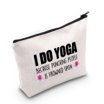 G2TUP Yoga Themed Cosmetic Case (White Bag) - Travel, Gym - I Do Yoga Because Punching People Is Frowned Upon