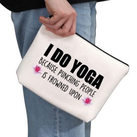 G2TUP Yoga Themed Cosmetic Case (White Bag) - Travel, Gym - I Do Yoga Because Punching People Is Frowned Upon