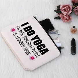 G2TUP Yoga Themed Cosmetic Case (White Bag) - Travel, Gym - I Do Yoga Because Punching People Is Frowned Upon