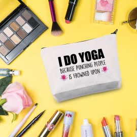 G2TUP Yoga Themed Cosmetic Case (White Bag) - Travel, Gym - I Do Yoga Because Punching People Is Frowned Upon
